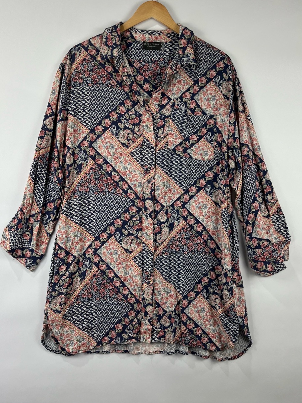 Dress Forum Floral Paisley Tunic Button Down Pockets Boho M